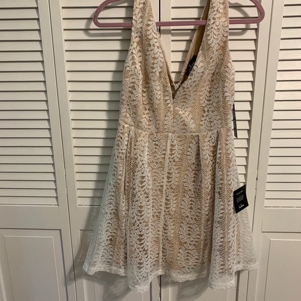 Beige& white Lace Skater Dress